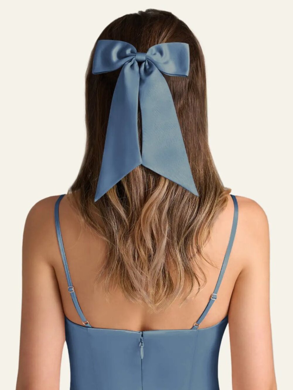 Azazie | NWOT Satin Bow Hair Clip - Steel Blue - Matte Satin